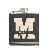 モノグラムモダンと名前ダークグレーマン フラスク (正面)