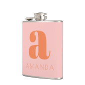 モノグラムモダンと名前ピンクとオレンジ結婚ズ フラスク (左)