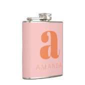 モノグラムモダンと名前ピンクとオレンジ結婚ズ フラスク (右)