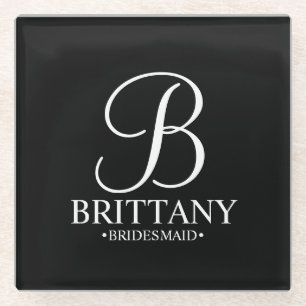 モノグラムモダンと名前Bridesmaid ガラスコースター