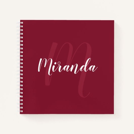モノグラムモダンと名前Burgundy Red ノートブック (正面)
