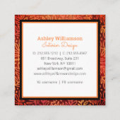 モノグラムモダンのオレンジ色の金ゴールドの葉葉のパターン スクエア名刺 (裏面)