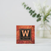 モノグラムモダンのオレンジ色の金ゴールドの葉葉のパターン スクエア名刺 (スタンド正面)