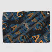 モノグラムモダンの繰り返しイニシャルと名前 ゴルフタオル (横)