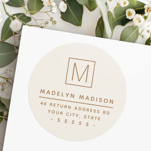 モノグラムモダンアイボリー着色差出人住所 ラウンドシール