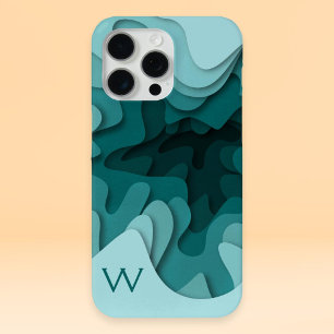モノグラムモダンアクアターコイズ抽象芸術絵画ズ iPhone 15 PRO MAXケース