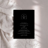 モノグラムモダンアシンプルチルブラックズ結婚ズ 招待状