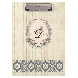 モノグラムモダンアンティークパターンヴィンテージ木材 クリップボード