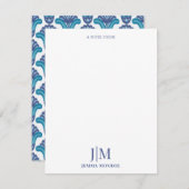 モノグラムモダンイカットエスニックパターンフローラ ノートカード (正面/裏面)