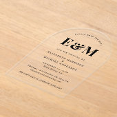 モノグラムモダンイニシャルアーチ日付の保存 アクリル招待状 (レイダウン)