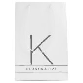 モノグラムモダンイニシャルシンプルホワイトネーム ミディアムペーパーバッグ (正面)