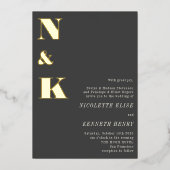 モノグラムモダンイニシャルスはっきりしたク結婚の金ゴールド 箔招待状 (正面)