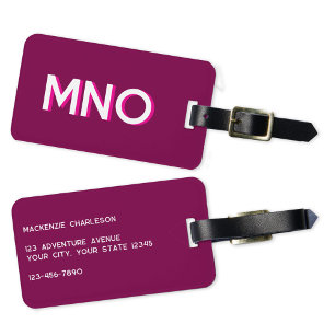 モノグラムモダンイニシャルダークピンクブルゴーニュ ラゲッジタグ