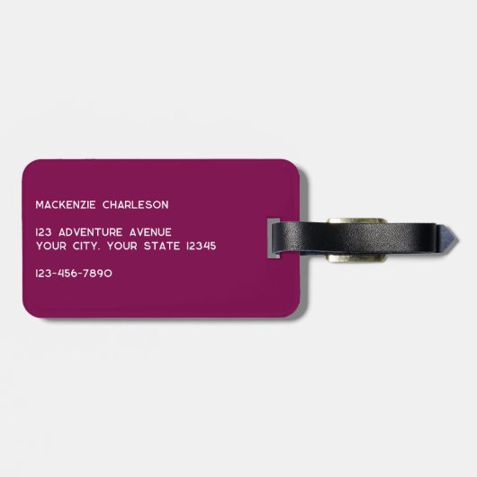 モノグラムモダンイニシャルダークピンクブルゴーニュ ラゲッジタグ (裏面横)