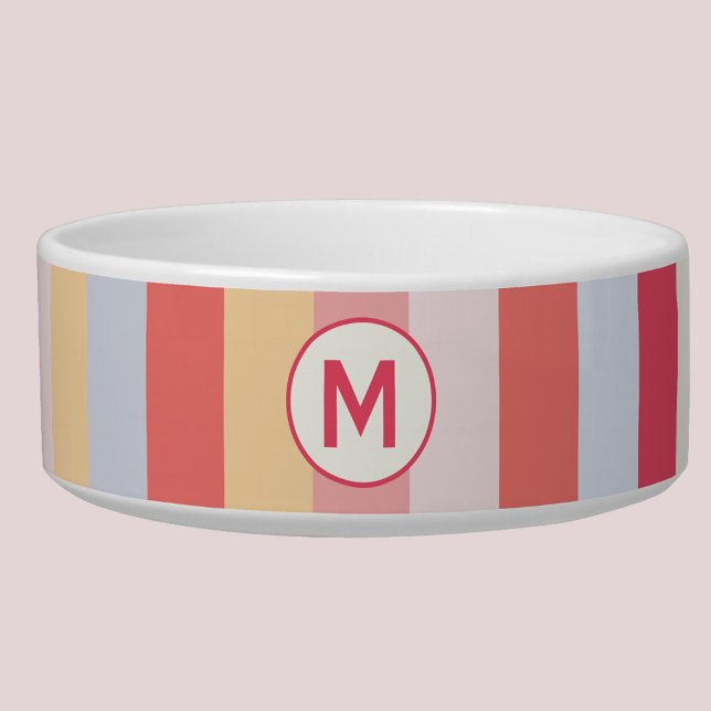 モノグラムモダンイニシャルパステルキャンディストライプー ボウル (Pastel striped personalized monogram initial pet bowl)