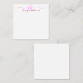 モノグラムモダンイニシャルピンクミニマルスクリプト ノートカード (正面/裏面)