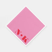 モノグラムモダンイニシャルピンクレッドカスタムウェディング スタンダードランチョンナプキン (角)