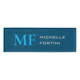 モノグラムモダンイニシャルプレインスカイ&海ブルー 名札