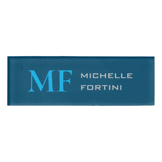 モノグラムモダンイニシャルプレインスカイ&海ブルー 名札 (正面)