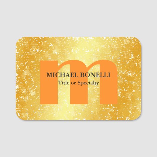 モノグラムモダンイニシャルプロフェッショナル金ゴールド色 名札 (正面)