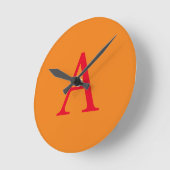 モノグラムモダンイニシャルレタートレンディーオレンジレッド ラウンド壁時計 (傾斜)