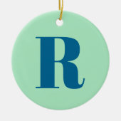 モノグラムモダンイニシャルレターネオミントグリーンネイビー セラミックオーナメント (正面)