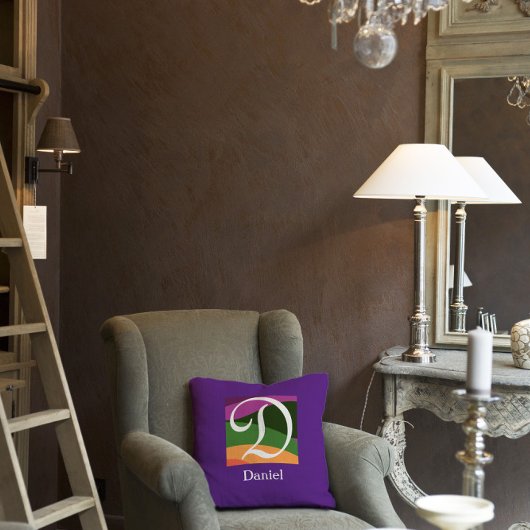 モノグラムモダンイニシャルレター紫装飾用クッション クッション