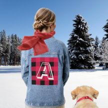 モノグラムモダンイニシャルレッドバッファローチェックスタイリッシュ