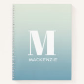 モノグラムモダンイニシャル名ティール(緑がかった色)アクアグラデーション ノートブック (正面)