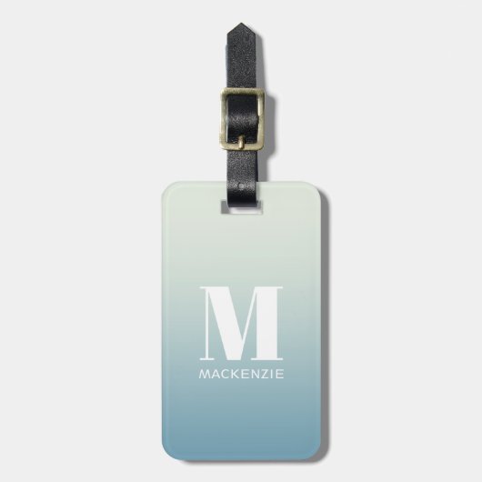 モノグラムモダンイニシャル名ティール（緑がかった色）アクアグラデーション ラゲッジタグ (正面縦)