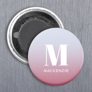 モノグラムモダンイニシャル名ピンクブルーグラデーション マグネット