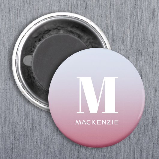 モノグラムモダンイニシャル名ピンクブルーグラデーション マグネット