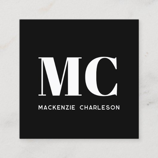 モノグラムモダンイニシャル名ブラック スクエア名刺 (正面)
