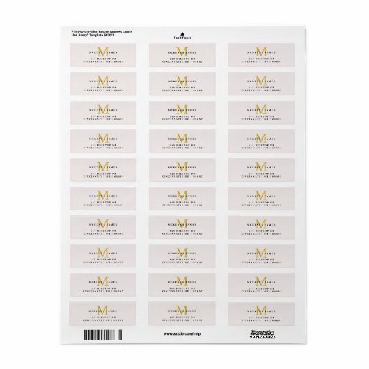 モノグラムモダンイニシャル名差出人住所ラベル ラベル (フルシート)