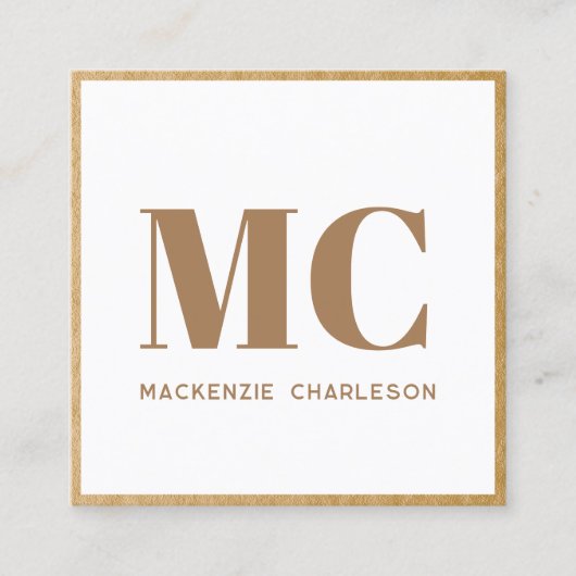 モノグラムモダンイニシャル名金ゴールド枠 スクエア名刺 (正面)