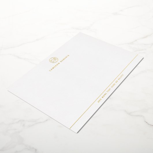 モノグラムモダンイニシャル銀金ゴールド箔ノートカード 箔招待状 (回転した状態)