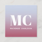 モノグラムモダンイニシャルQRコードピンクBluグラデーション スクエア名刺 (正面)