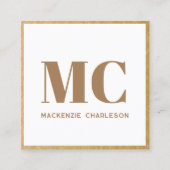 モノグラムモダンイニシャルQRコード金ゴールドフレーム スクエア名刺 (正面)