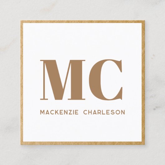 モノグラムモダンイニシャルQRコード金ゴールドフレーム スクエア名刺 (正面)