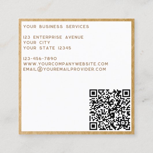 モノグラムモダンイニシャルQRコード金ゴールドフレーム スクエア名刺 (裏面)
