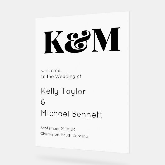 モノグラムモダンウェルカム – ステートメはっきりしたント アクリルサイン (傾斜)