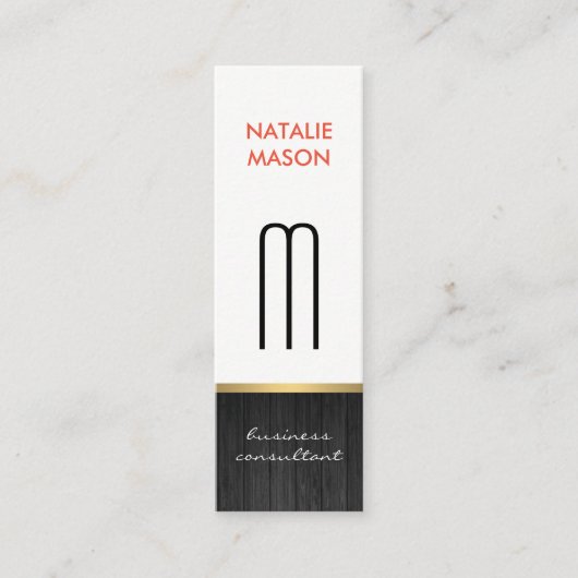 モノグラムモダンウッドお洒落金ゴールドトリム スキニー名刺 (正面)