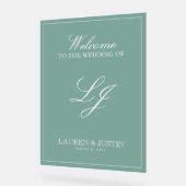 モノグラムモダンエメラルドグリーンスクリプトへようこそ アクリルサイン (傾斜)