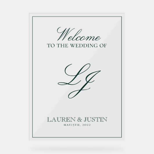 モノグラムモダンエメラルドグリーンスクリプトへようこそ アクリルサイン (正面)