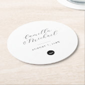 モノグラムモダンエレガントなウェディングコースター ラウンドペーパーコースター (アングル)