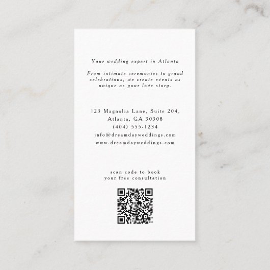 モノグラムモダンエレガントなウェディングプランナー写真 名刺 (裏面)