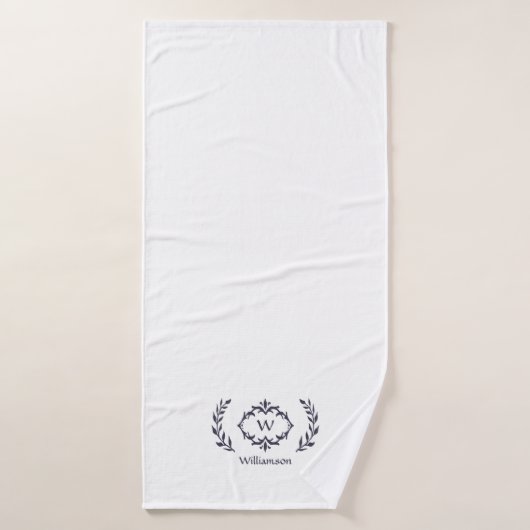 モノグラムモダンエレガントイニシャルホワイトトレンディーブルー バスタオルセット (バスタオル)