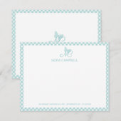 モノグラムモダンエレガントターコイズギンガムチェック ノートカード (正面/裏面)