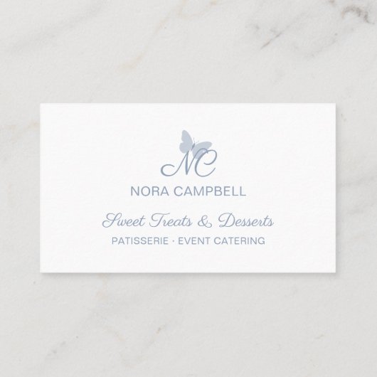 モノグラムモダンエレガントダスティブルーバタフライ 名刺 (裏面)