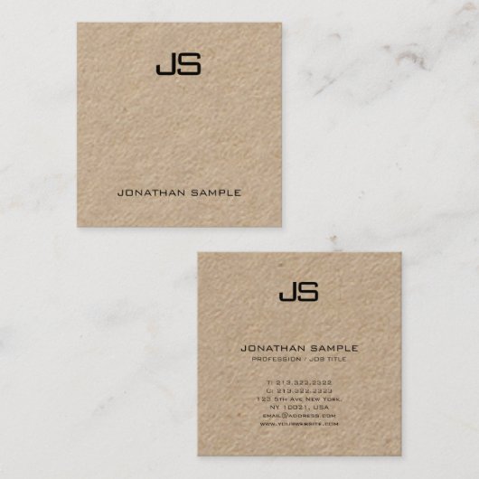 モノグラムモダンエレガントテンプレート実在クラフト紙 スクエア名刺 (正面/裏面)